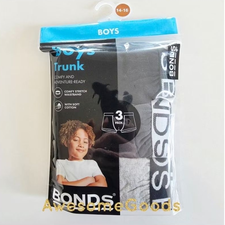 Bonds Boys Underwear Trunks Assorted 3 Pack Size 14-16