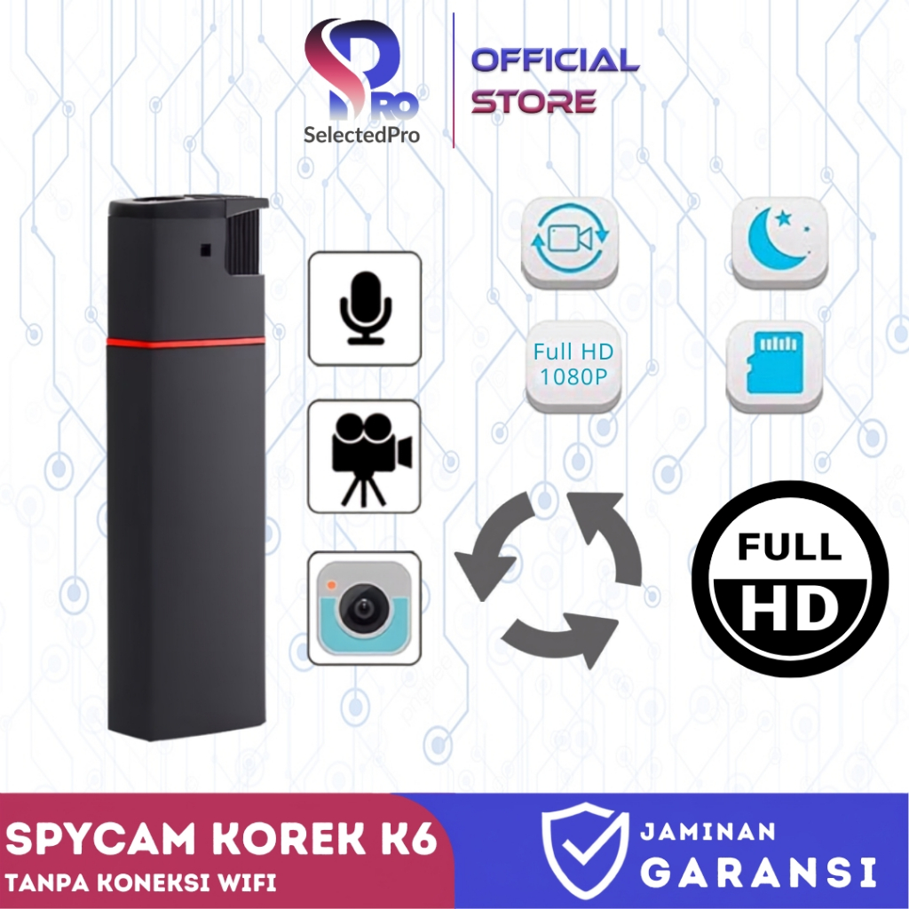 SELECTEDPRO Kamera Korek Mini K6 Spy Camera HD 1080P No WiFi Portable Perekam Video USB Isi Ulang