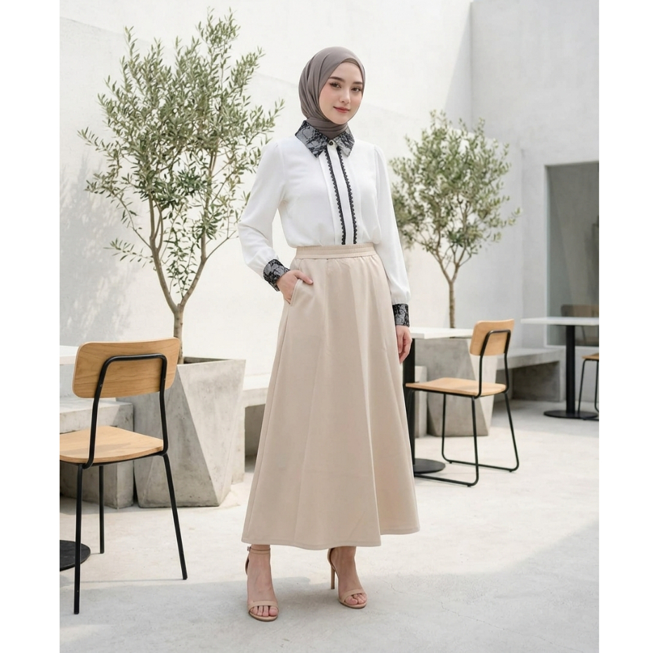 CELLIA Rok A Line 2289 - Rok Scuba A Line Panjang Premium - Rok Kerja Scuba