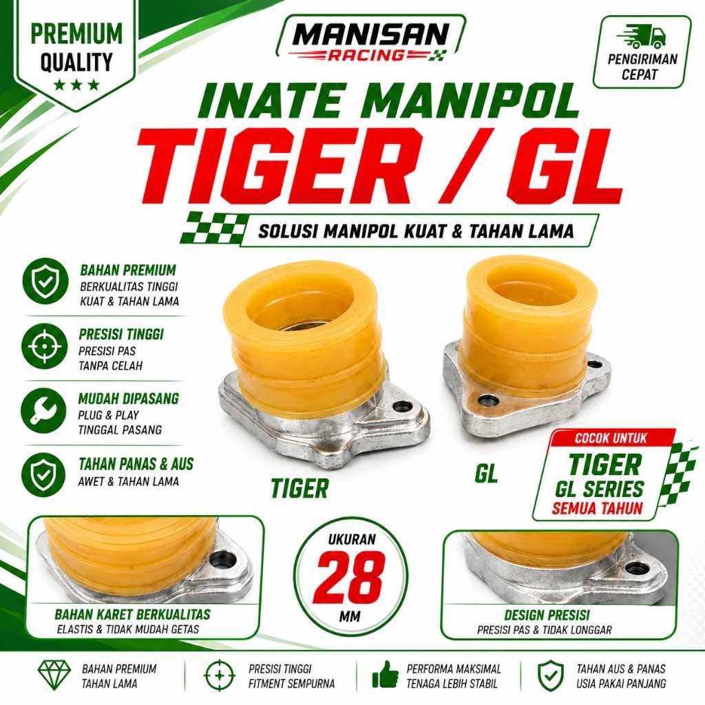 INTAKE MANIPOL TIGER GL UKURAN 28 PLUS KLEM MANIPOL BY VPRO 19 RACING INDONESIA