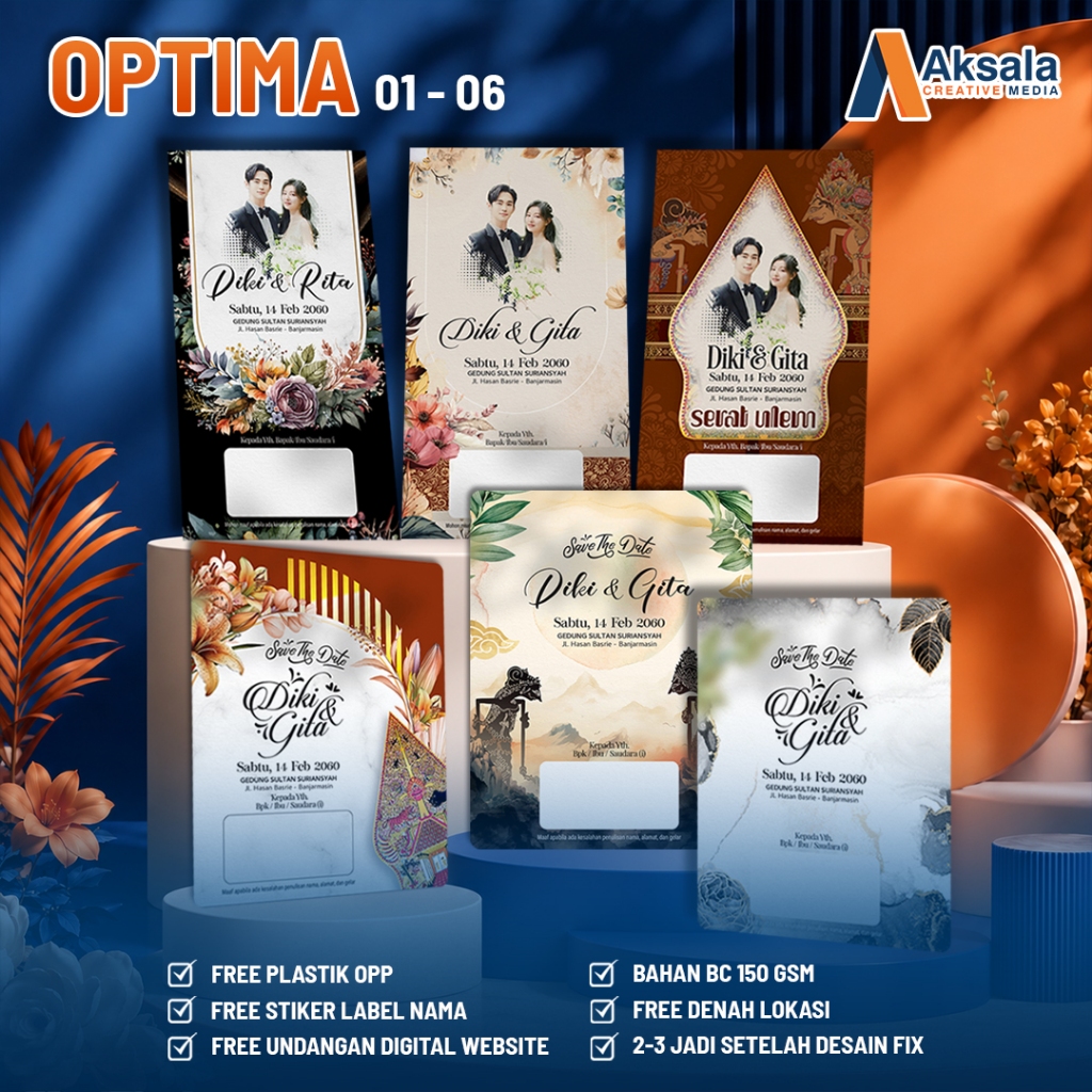 Undangan Pernikahan Optima Full Color Floral Wayang Jawa Murah Mewah Elegan Minimalis Bonus Website 