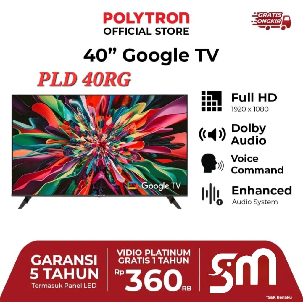 LED TV Polytron PLD 40RG9059 Google tv Smart 40 inc inch