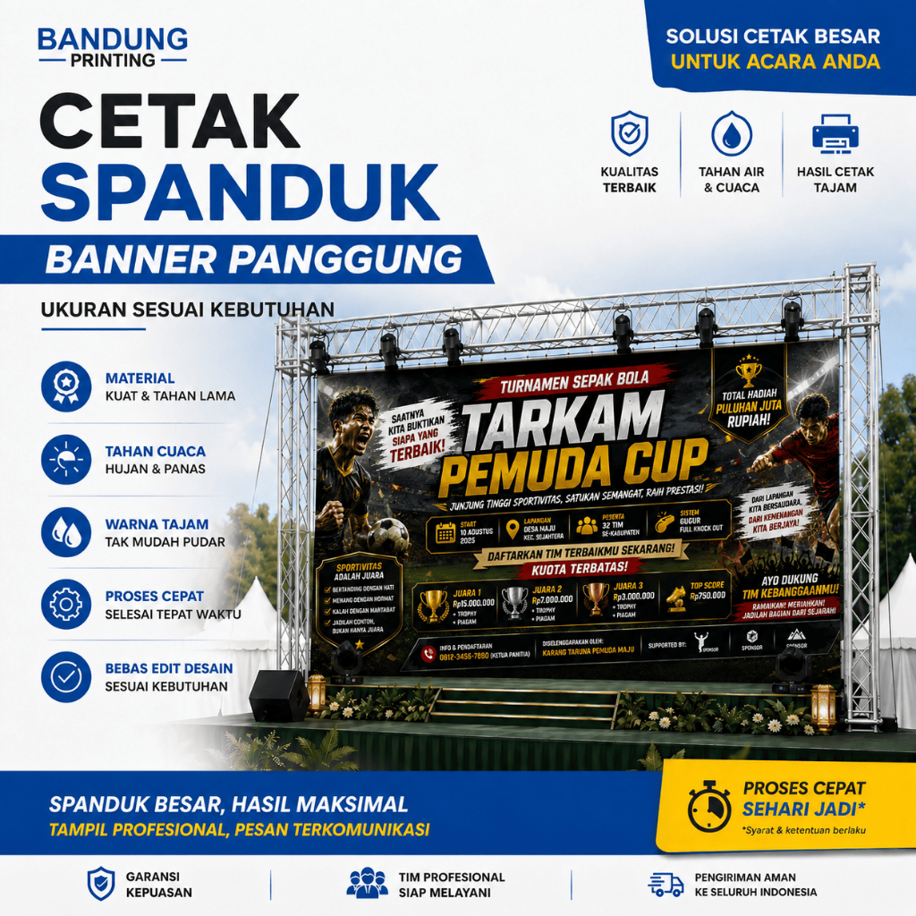 Spanduk Banner Backdrop Panggung Turnamen Sepak Bola Custom Cetak Baliho Panggung Free Desain
