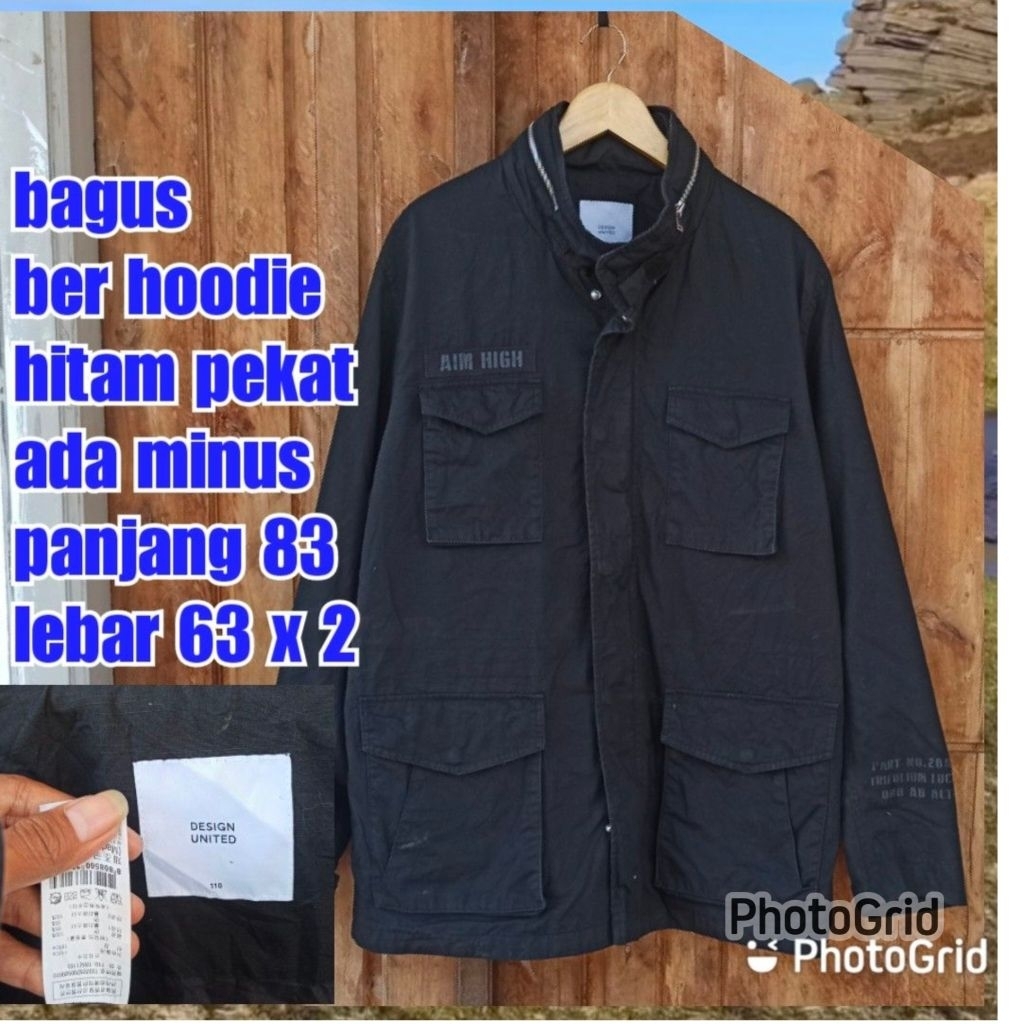 jaket parka army military black hitam besar jumbo design united