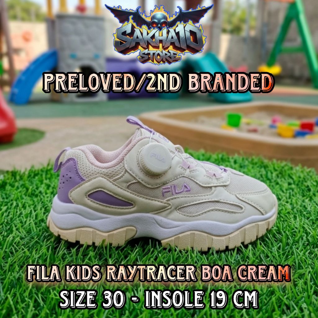 SEPATU SNEAKERS ANAK CEWE FILA BOA CREAM PURPLE  RUNNING/OLAHRAGA/BERMAIN/DAILY HARIAN RINGAN UNIK L
