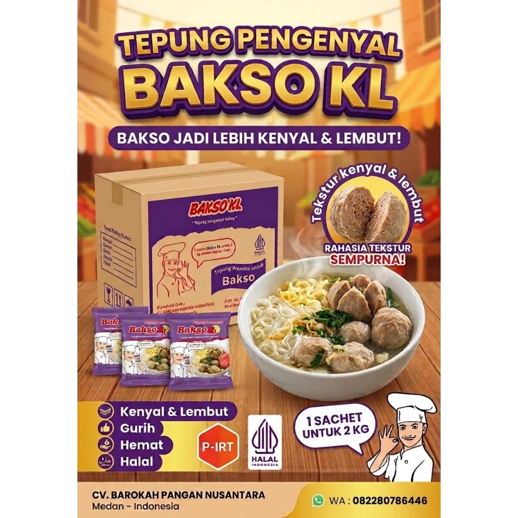 Tepung Pengenyal Bakso KL 32gr Isi 120 Sachet | Premiks Bakso Halal | Untuk 2 Kg Adonan