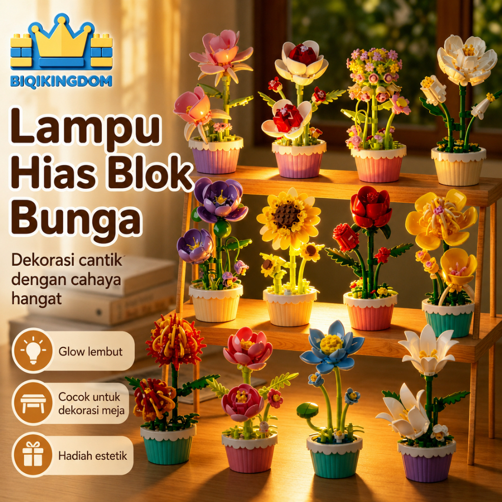 BIQI KINGDOM Blok Susun DIY Bunga Abadi Mini Hiasan Meja Dekorasi Rumah Cantik Mainan Edukatif Kado 