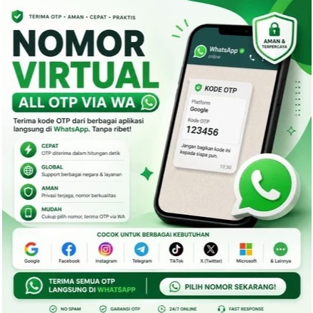 Nomor Virtual All OTP Via WhatsApp, Aman, Praktis, Cocok Untuk Berbagai Kebutuhan