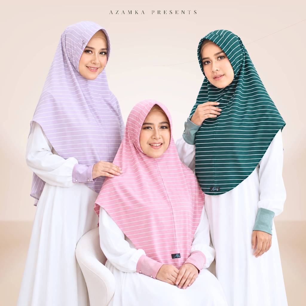 AZAMKA - Bergo Adora - Jilbab Instan Oval Motif Garis Cantik Simple - Hijab Pad Antem Sporty Syari N