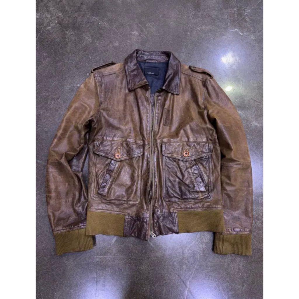Zara Vintage G-1 Authentic Leather Jacket Bomber Brown L