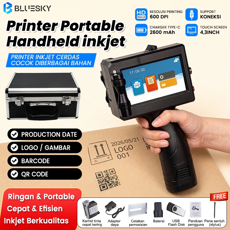 BLUE SKY Mesin Handheld Inkjet Printer / Mesin Coding Portable Dengan Kartrid Tinta Cepat Kering Pri