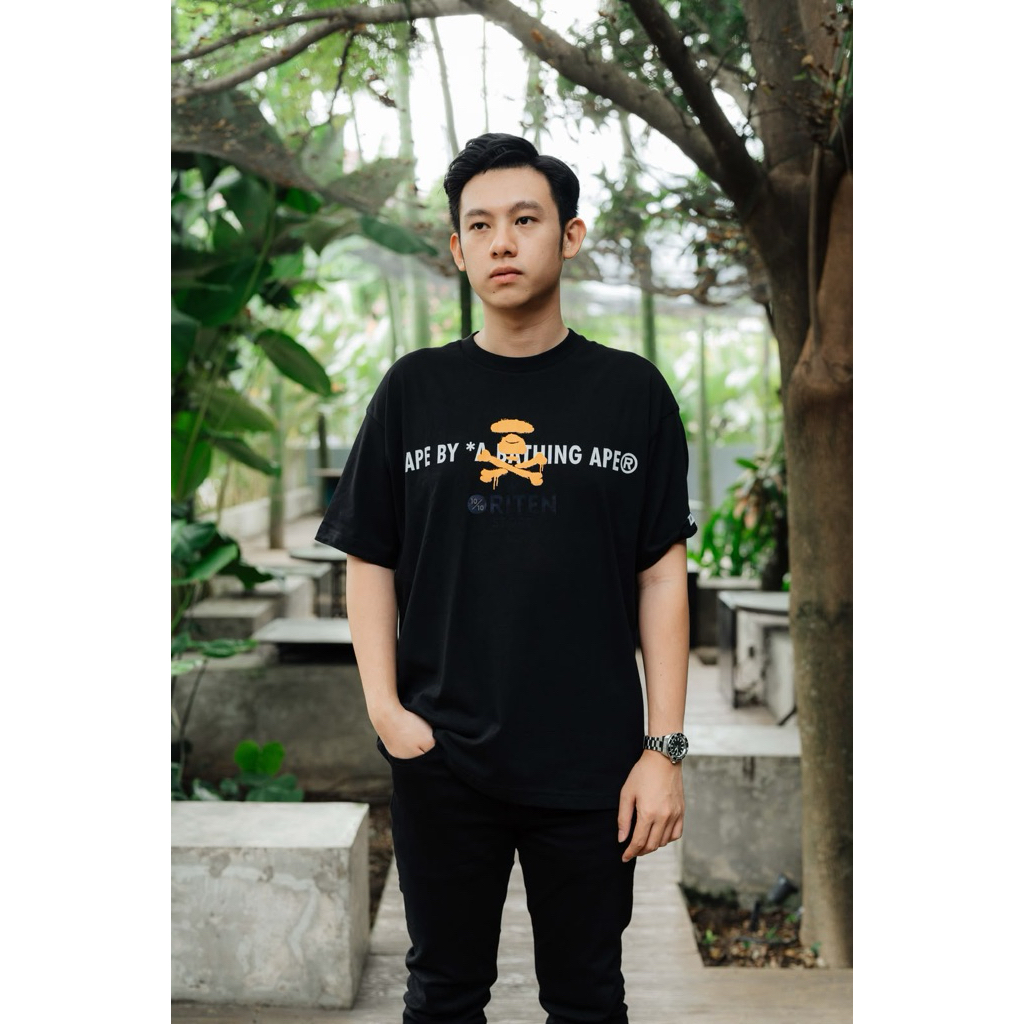 AAPE Neon Puff Tee Black Original / Baju Kaos AAPE Authentic