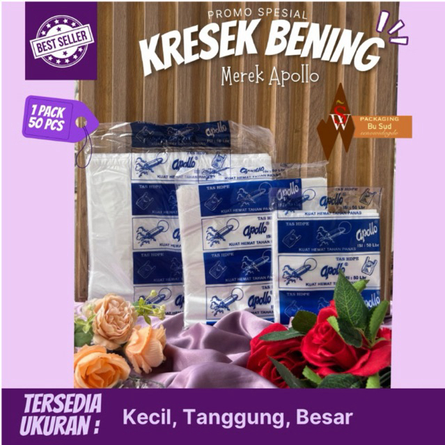 GROSIR - MURAH TAS KRESEK APOLLO KECIL  HARGA PABRIK  isi 50 pcs / tas kresek bening transparan/kant