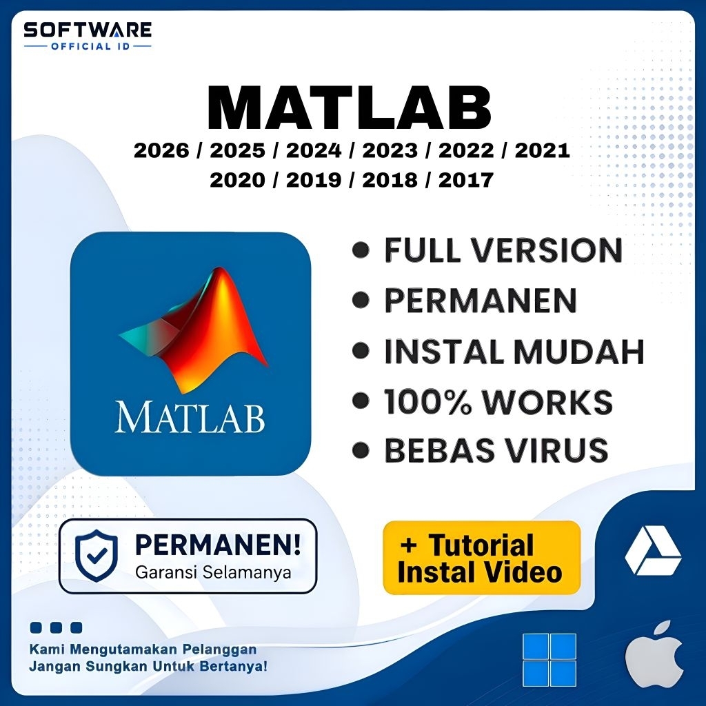 Matlab 2026 - 2017 Full Version Lifetime Permanen Windows & Mac Os | Tersedia Versi 2026 / 2025 / 20