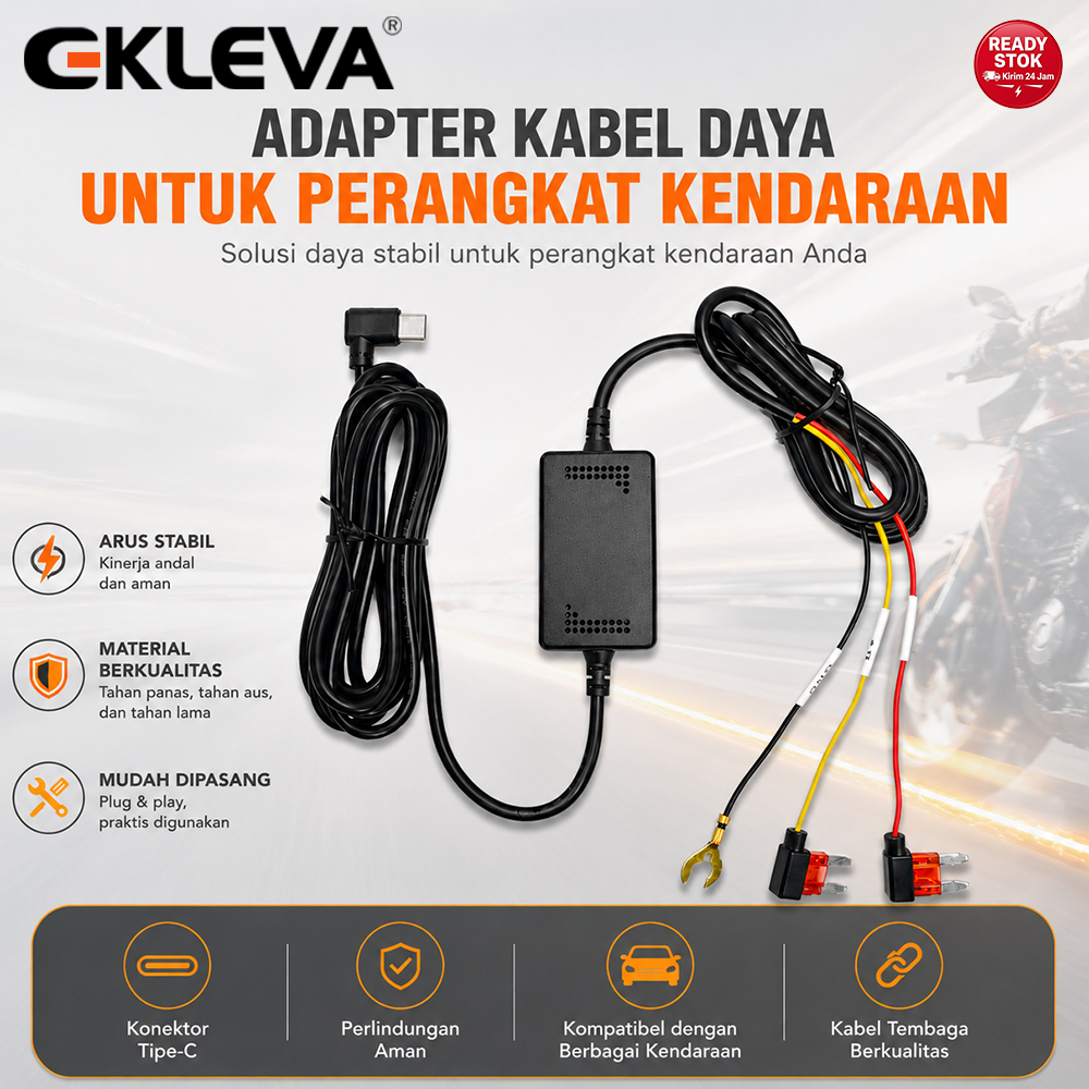EKLEVA 3 Dalam 1 Tipe-C Kabel Buck untuk AUX USB 24 Jam Parkir Pemantauan Kamera Mobil DVR