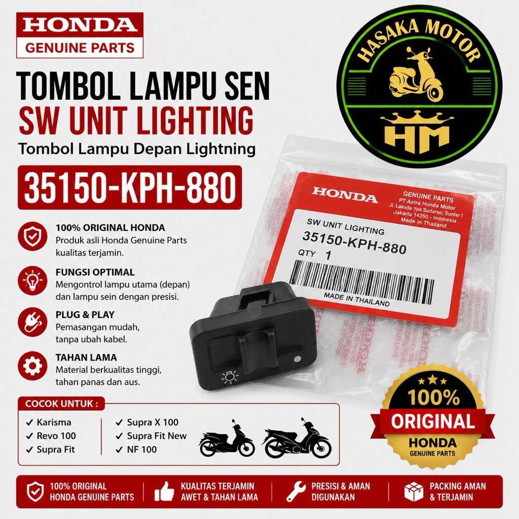 35150-KPH-880 35150-KPH-880 TOMBOL LAMPU SEN Tombol Lampu Depan Lightning Karisma Revo 100 Supra Fit