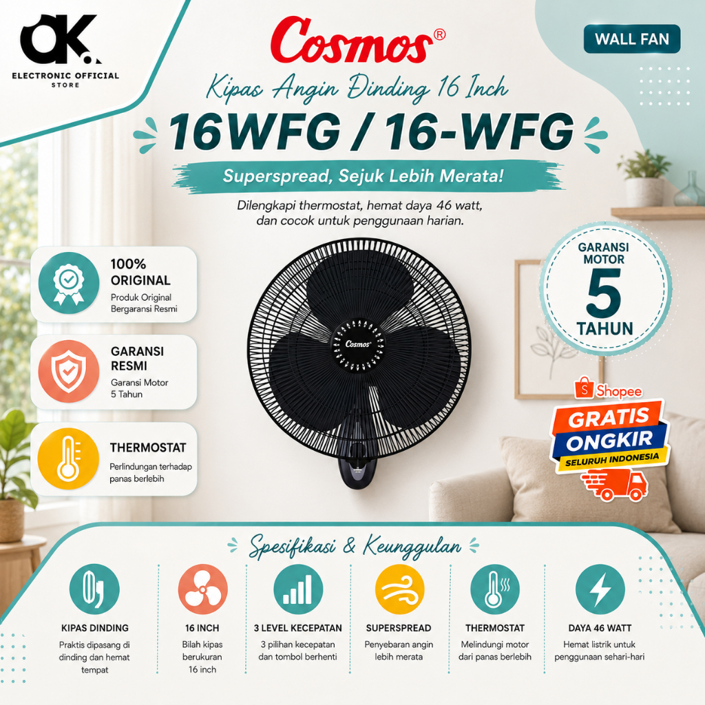 Cosmos Kipas Angin 16 WFG Kipas Angin Dinding 16WFG/16-WFG/KIPAS ANGIN ORIGINAL COSMOS/GARANSI RESMI