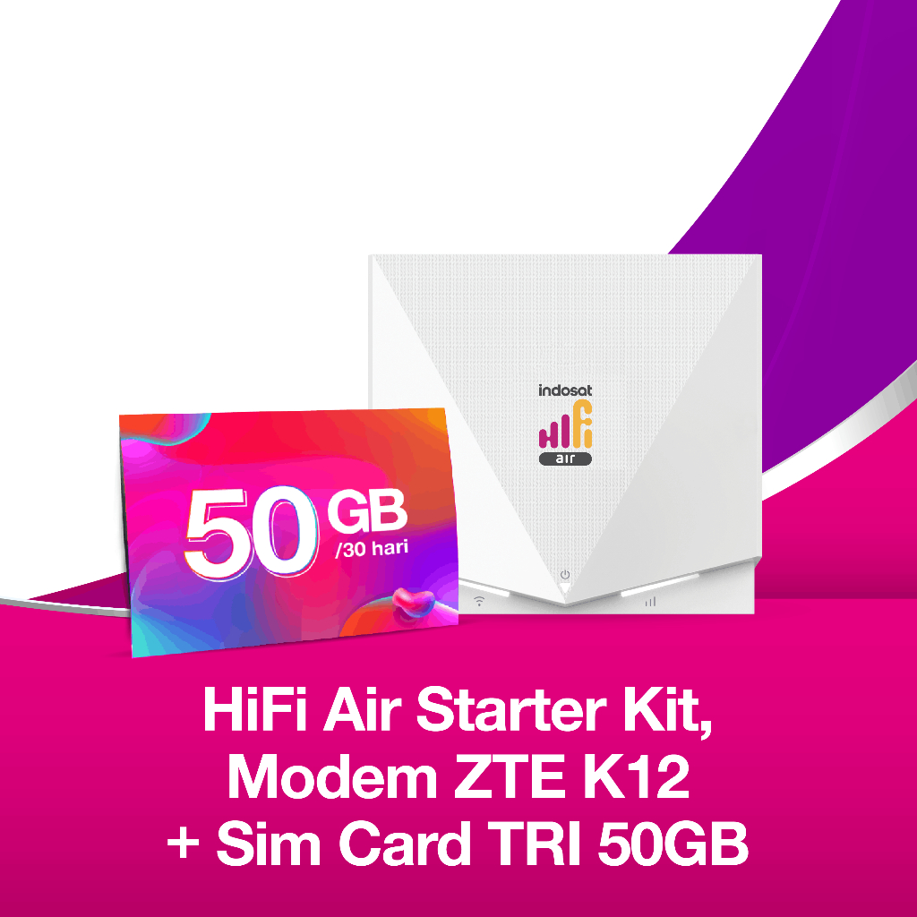Indosat HiFi Air  : Modem ZTE K12 + SIM Card TRI 50 GB