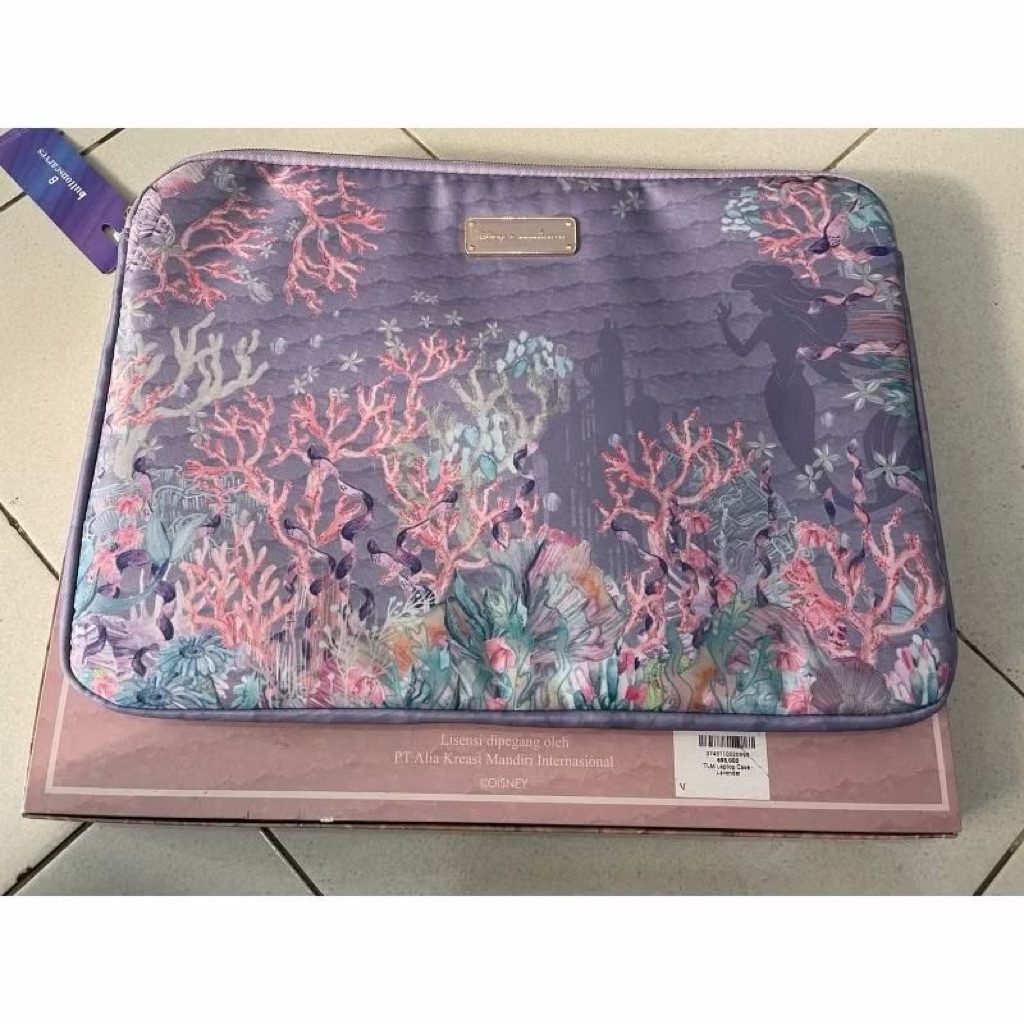 PRELOVED LIKE NEW TLM Laptop Case Disney Little Mermaid Lavender button scarves TAS BAG