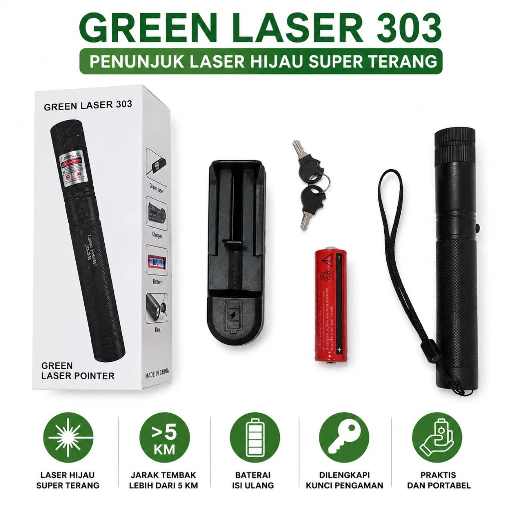 Green laser pointer 303 / senter Laser HIJAU charger seri 303 / super laser PRO