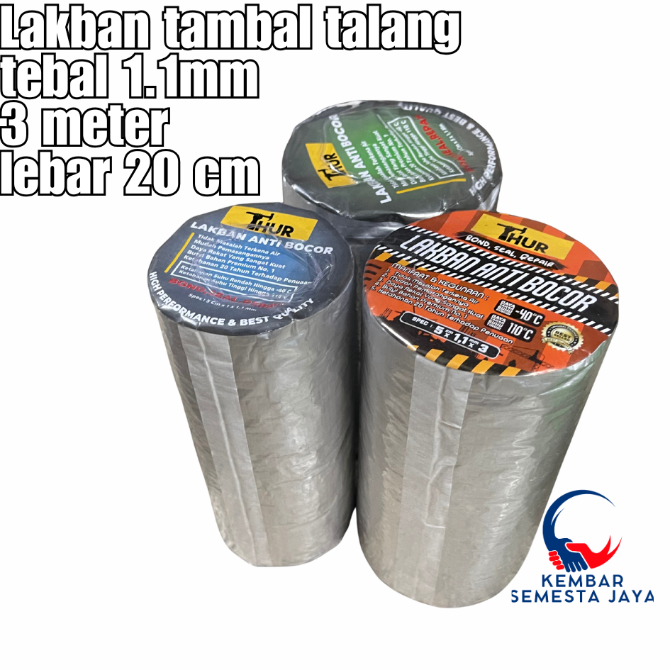 THUR Lem Lakban LEBAR 20 CM X 3 METER AlumInium Foil TEBAL 1,1 MM Butyl - 3M x 200 mm x 300 CM Aspha