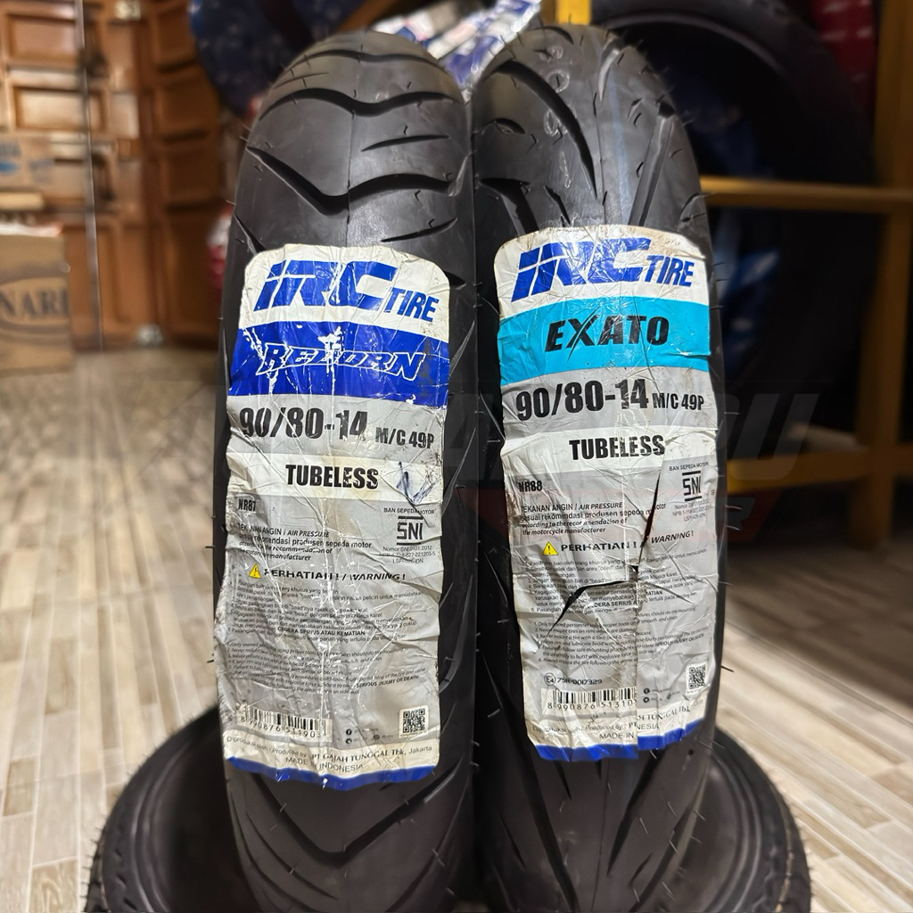 BAN LUAR TUBELESS IRC 90/80-14 REBORN NR87 & EXATO NR88 ORIGINAL BAN MATIC TUBELESS RING 14