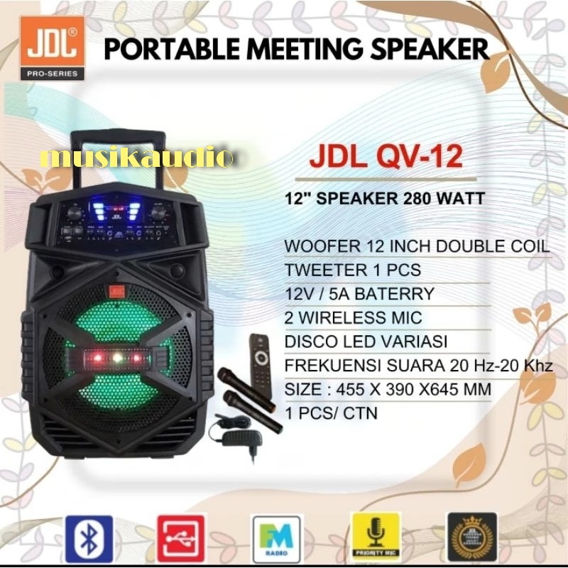 JDL QV 12 Speaker Aktif 12 Inch Bluetooth Free 2 Microphone Wireless