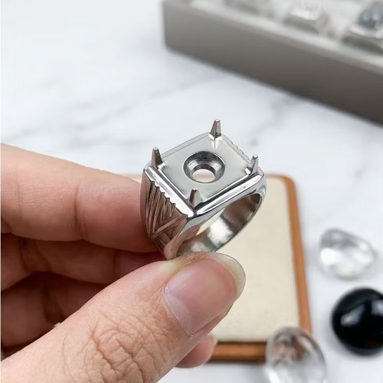 Ring Cincin Monel Standar Dim 15 x 12 mm Ukir Mewah Anti Karat / Emban Cincin Batu Akik Permata