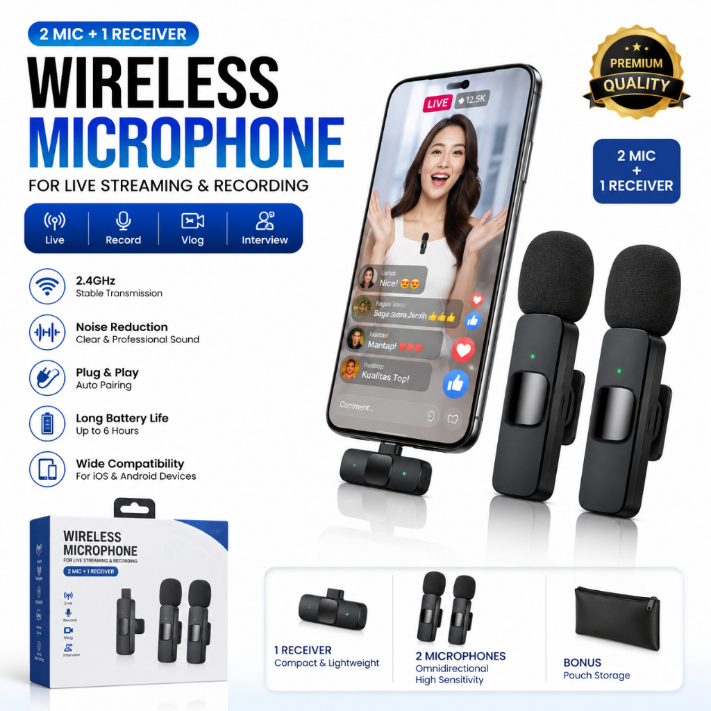 Wireless Clip-On Mini Mic Microfon Type C Mik Mikrofon Microphone Kecil Mik Wifi Protable Kecil Live