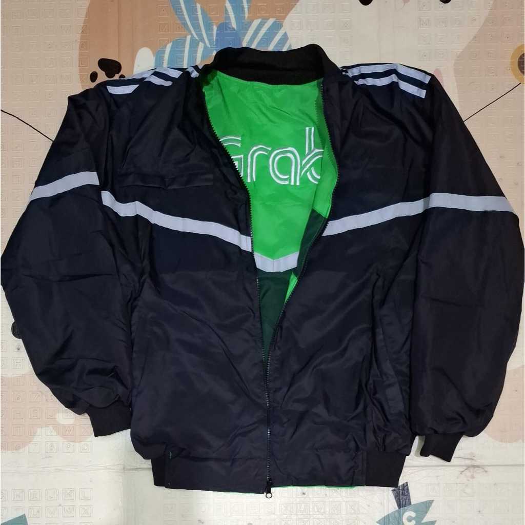 JAKET GRAB IJO BOLAK BALIK JAKET HITAM TANPA LOGO