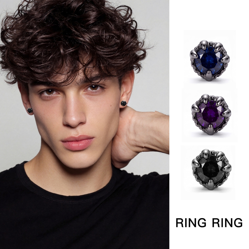 RINGRING Anting Magnet Cakar Naga Batu Zirkon Bahan Baja Titanium Tanpa Lubang Telinga Sepasang