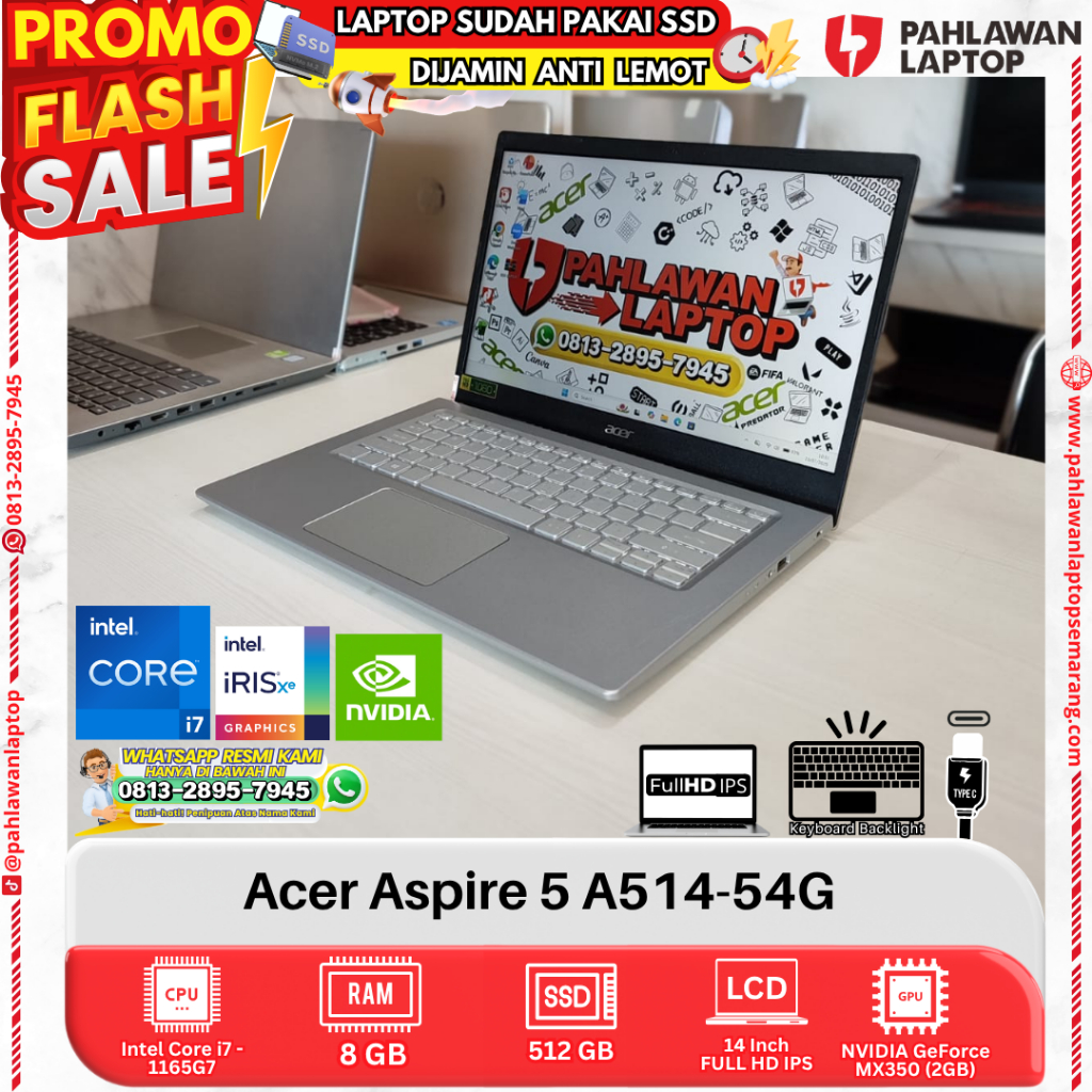 LAPTOP Acer Aspire 5 A514-54G Core i7 GEN 11 RAM 8GB SSD 512GB DUAL VGA