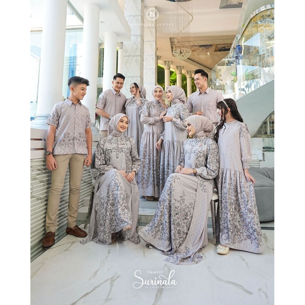 SURINALA FAMILY SET SARIMBIT CHIFFON SALT SERIES TERBARU NADHEERA LUXURY• GAMIS LEBARAN KONDANGAN KO