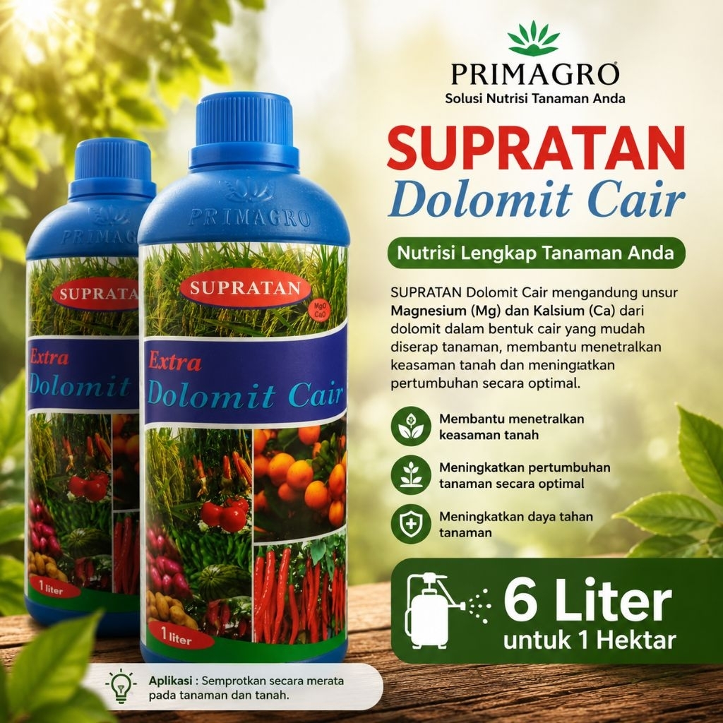 SUPRATAN Dolomit Cair Primagro 1 Liter | Pupuk Dolomit Cair Mg Ca | Penetral Asam Tanah | 6 Liter/Ha