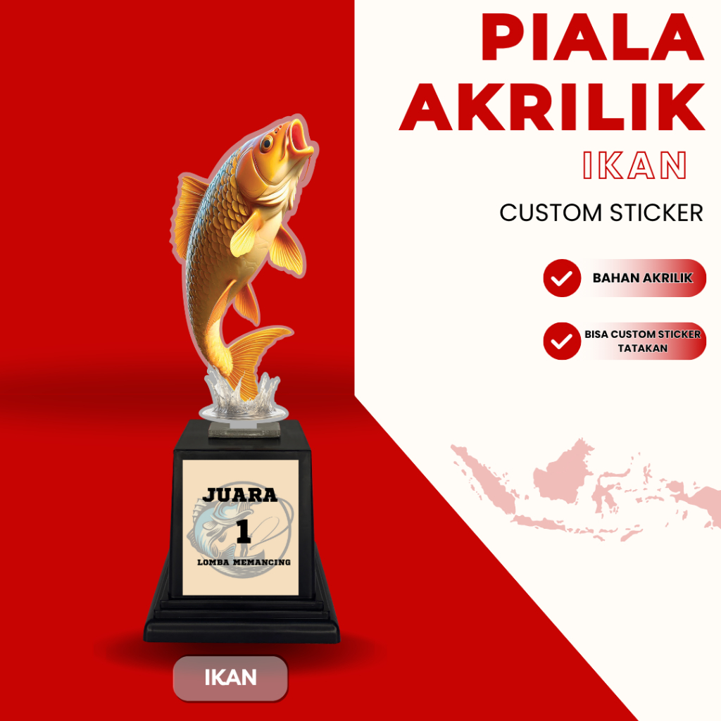 Custom Piala Akrilik Bentuk Ikan Hadiah Lomba Memancing