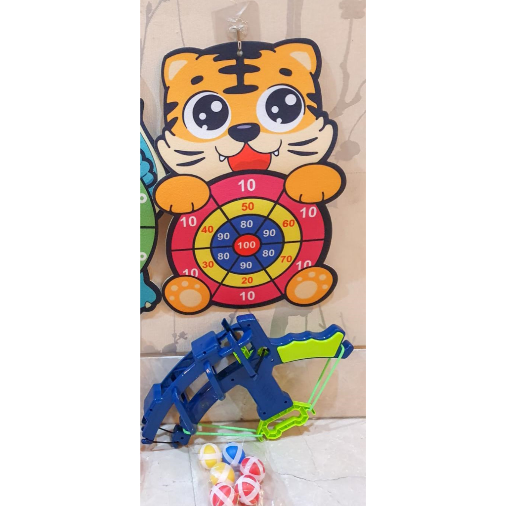 Mainan Anak Panah Crossbow Sticky Ball Bow Tiger Cross bow Motif Macan