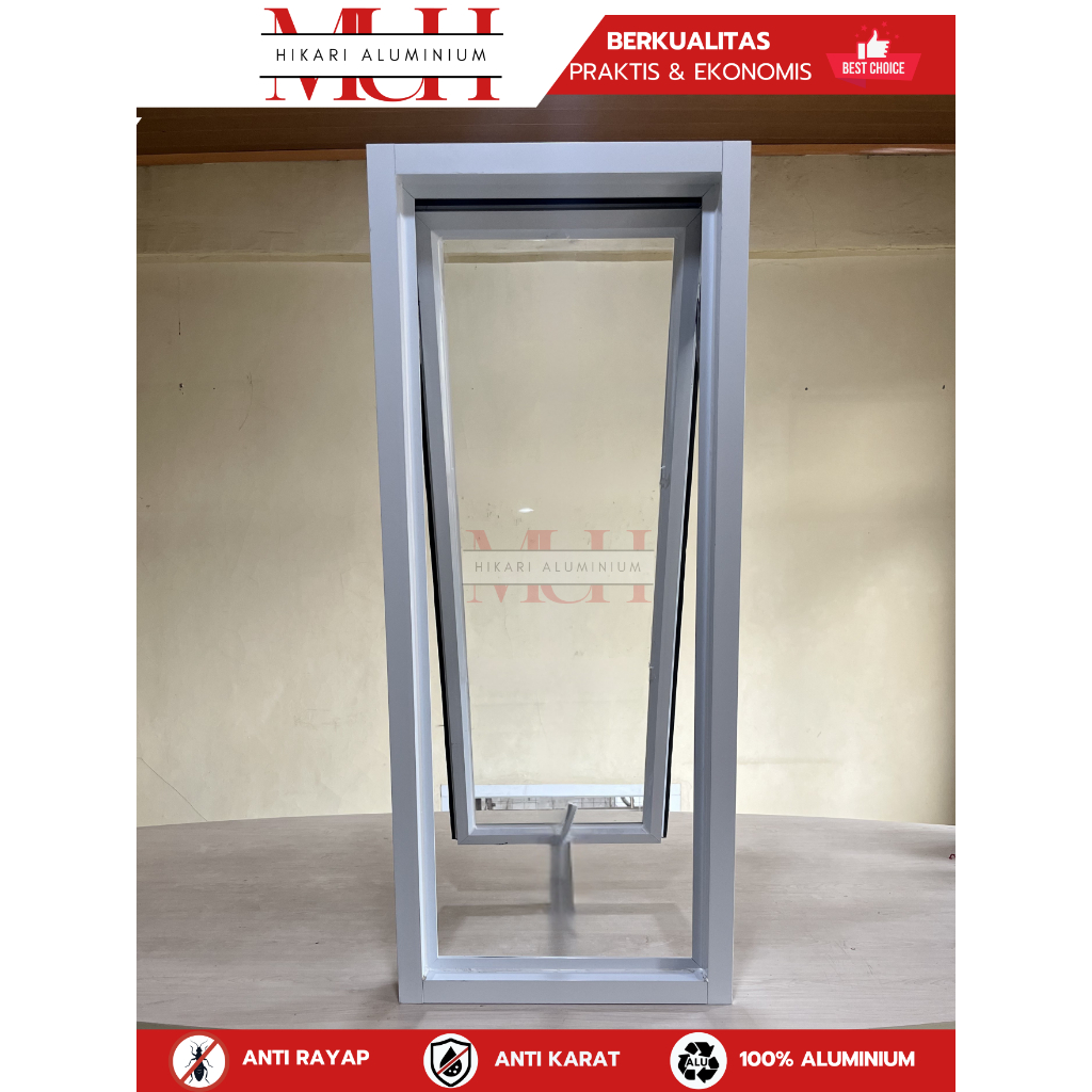 Jendela Aluminium 1 Daun T120 x L80 Casement Kusen Aluminium + Kaca