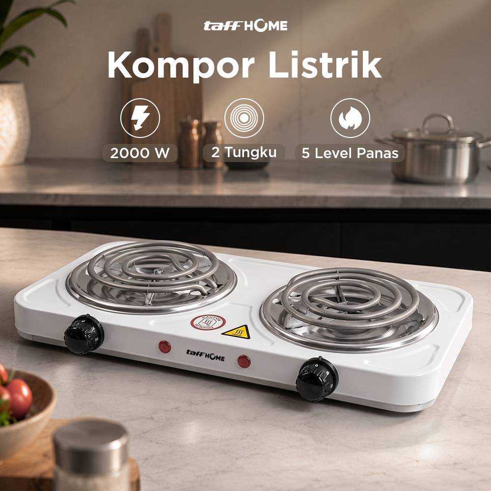 TaffHOME Kompor Listrik Tungku Stainless Memasak 2000w Murah Besi Cooking Stove 2 Heating Coil 2000W