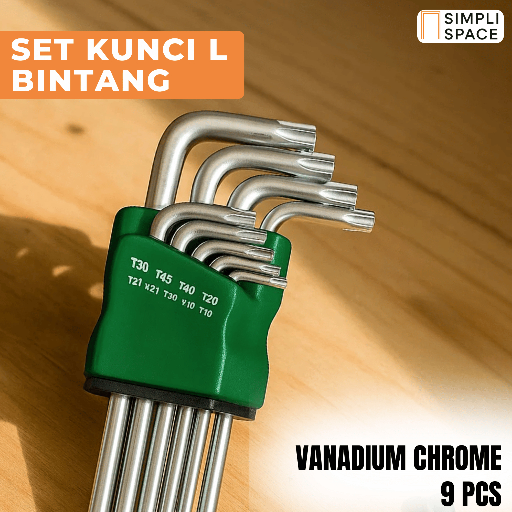 Kunci L Set Lengkap 9 PCS Bahan Vanadium Chrome Kunci L Bintang Kunci L Bintang Set Lengkap Kunci Bi