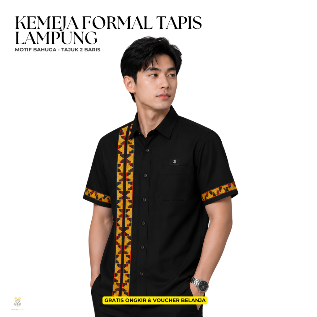 LAMPUNG ETHNICA OFFICIAL - KEMEJA TAPIS LAMPUNG - BAHUGA MOTIF TAJUK 2 BARIS - KEMEJA TAPIS LAMPUNG 