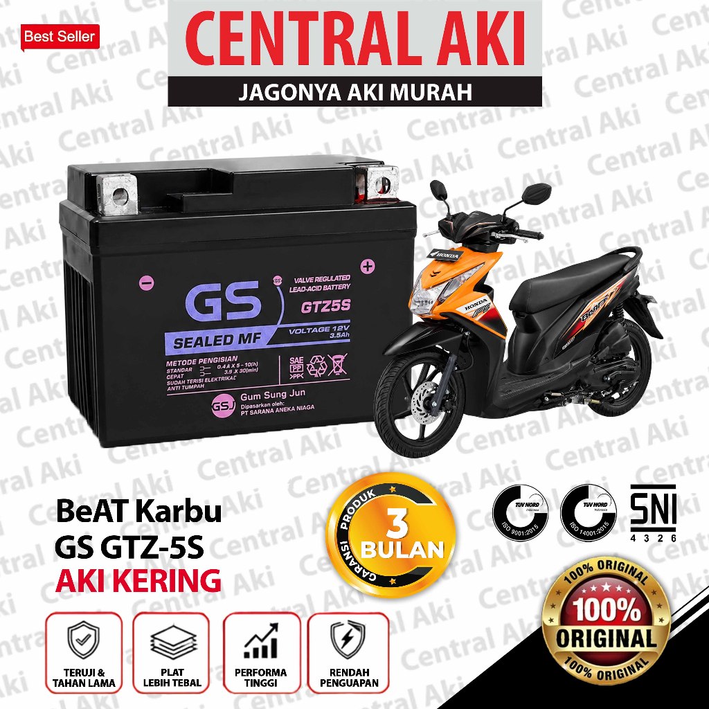 GTZ5S 12V 5AH Aki Kering Motor Beat FI Beat Karbu