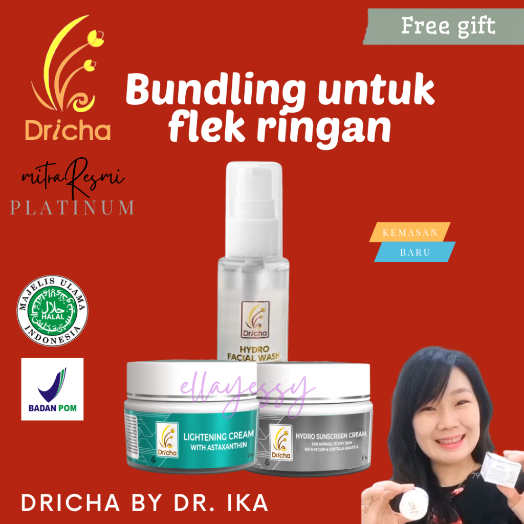 Dricha bundling fw hydro+sunscreen hydro+lightening cream(paket untuk flek pemula)