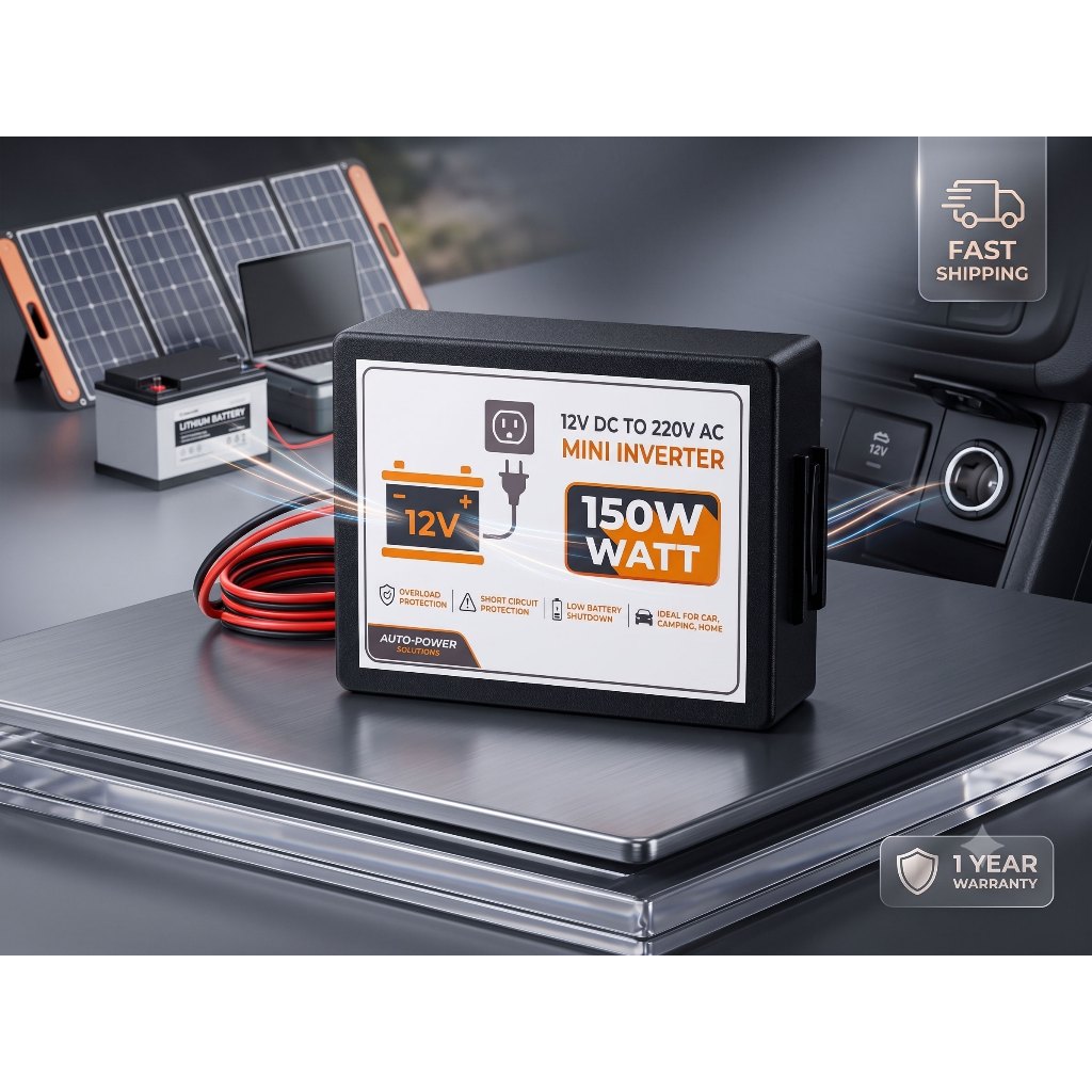 Mini Inverter 12V DC to 220V AC 150 Watt - Alat Pengubah Arus Aki ke Listrik Rumah untuk Lampu, Sold