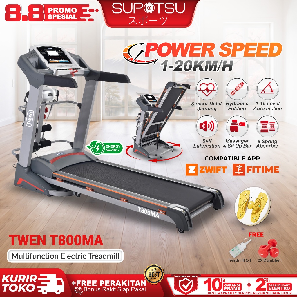 Twen T-800 Treadmill Elektrik Multifungsi - Alat Fitness Rumah