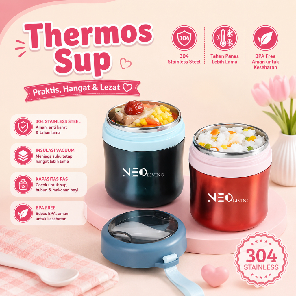Termos Sup Stainless 450ml / Termos Soup Mini Thermal Stainless 304 Termos Sup Tahan Panas