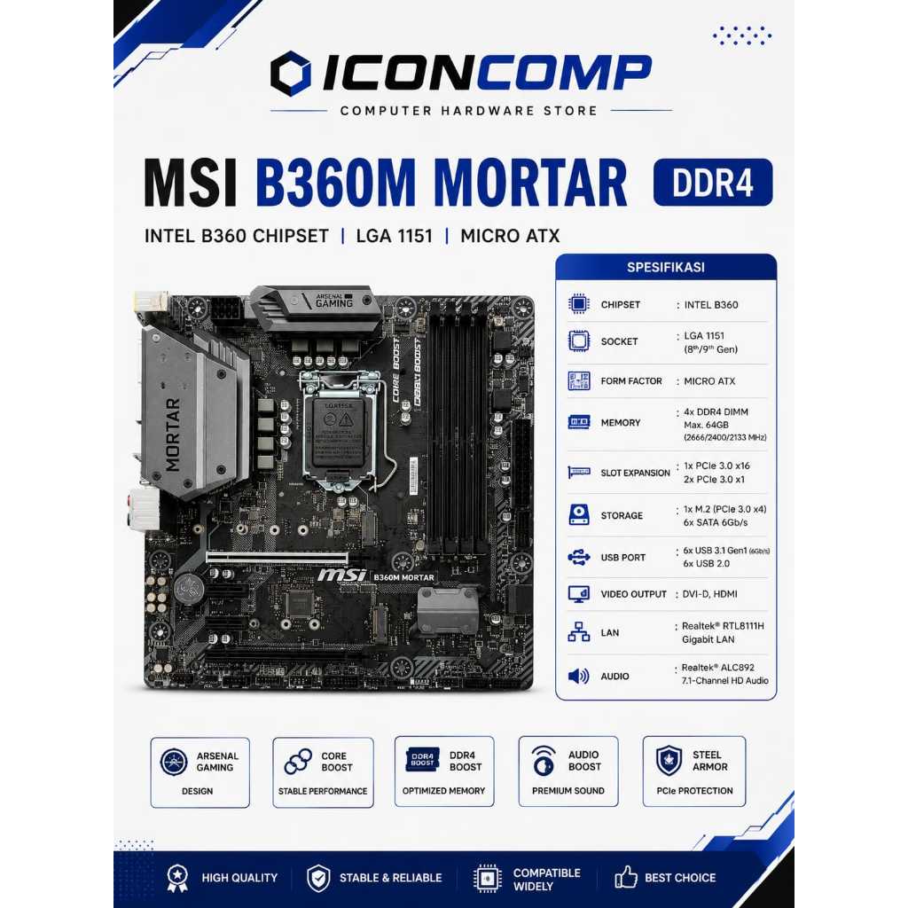 MOTHERBOARD MSI B360M MORTAR DDR4