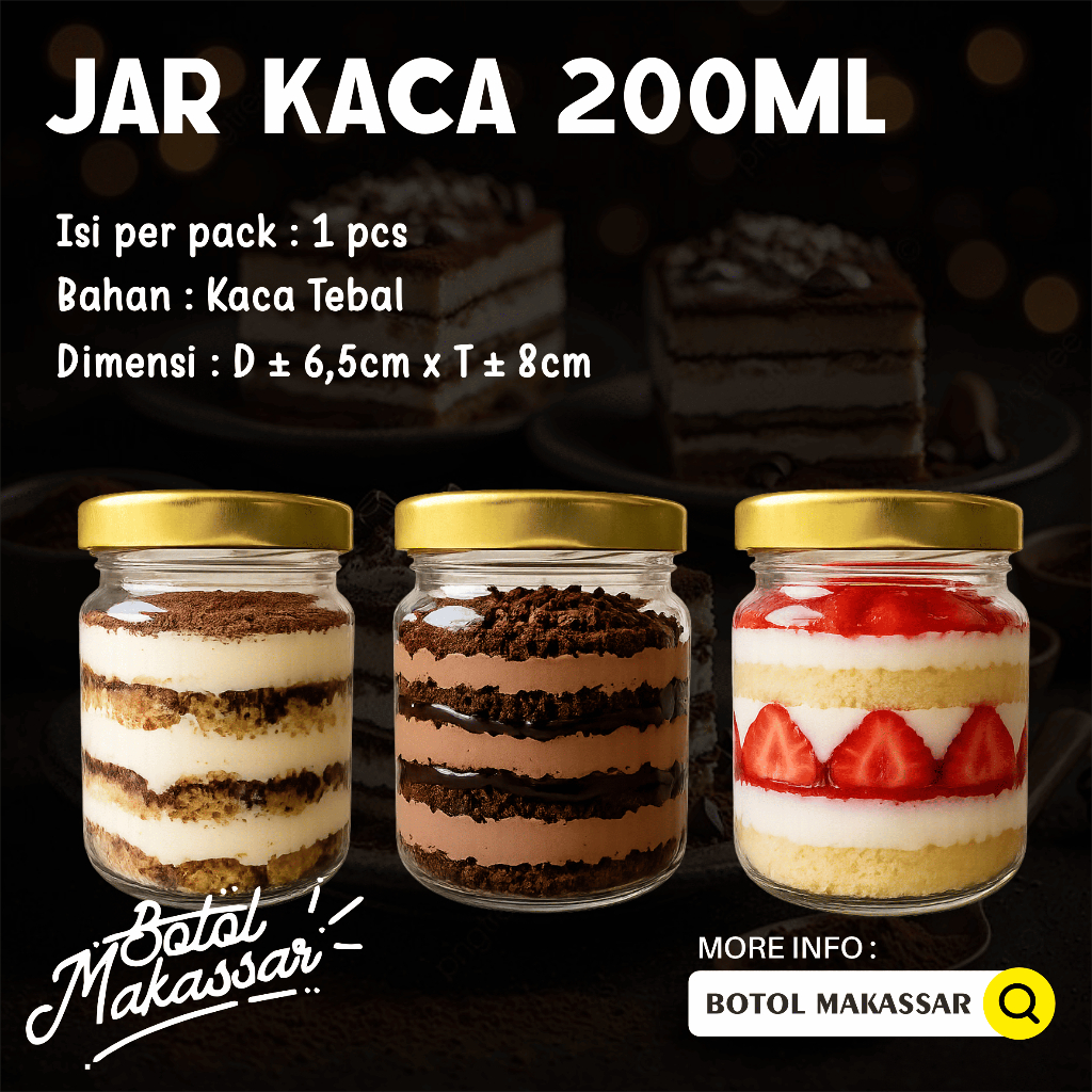 Jar Kaca Ukuran 200 ml | Toples Kaca 200ml