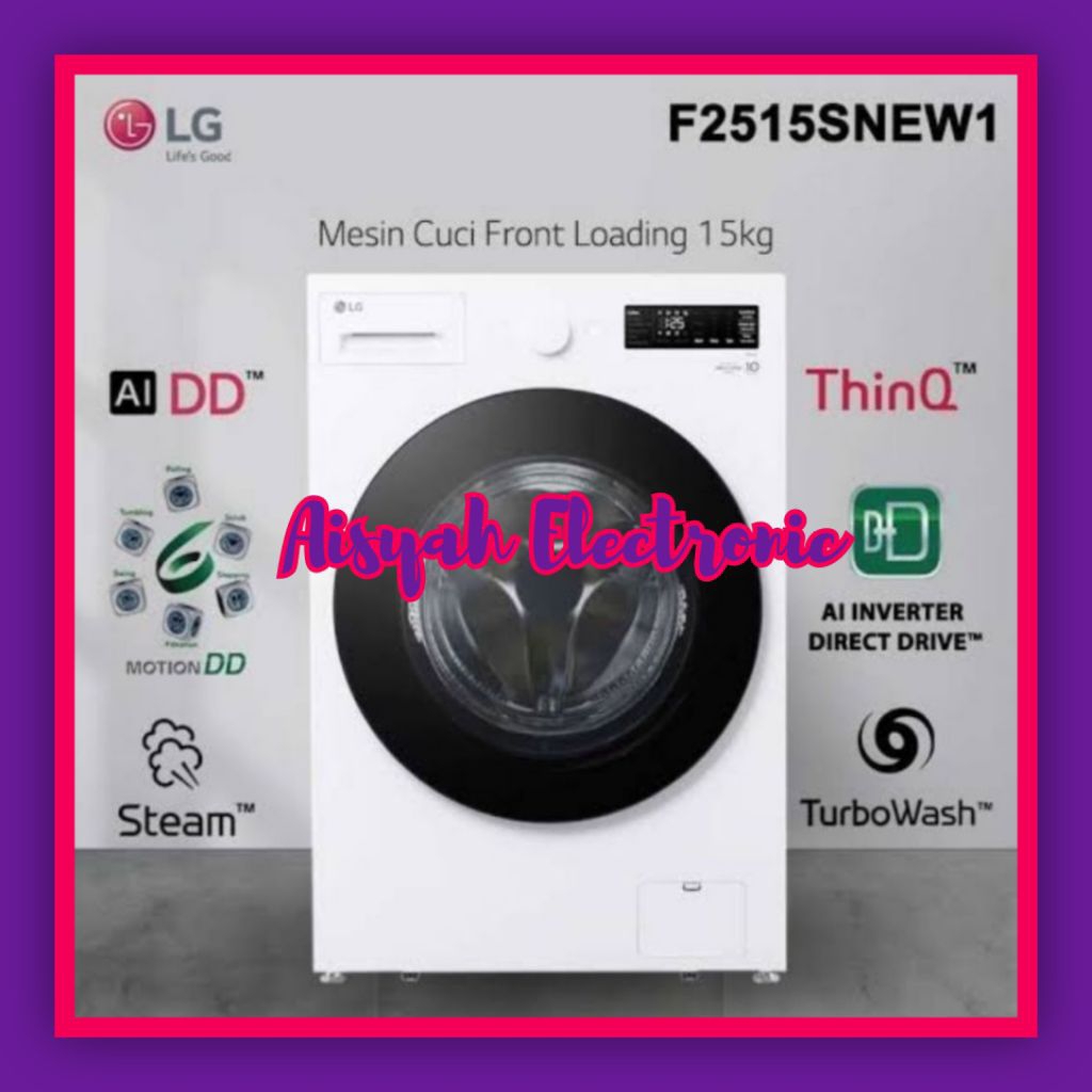 MESIN CUCI FRONT LOADING LG 15 KG INVERTER F2515SNEW GARANSI 10 TAHUN
