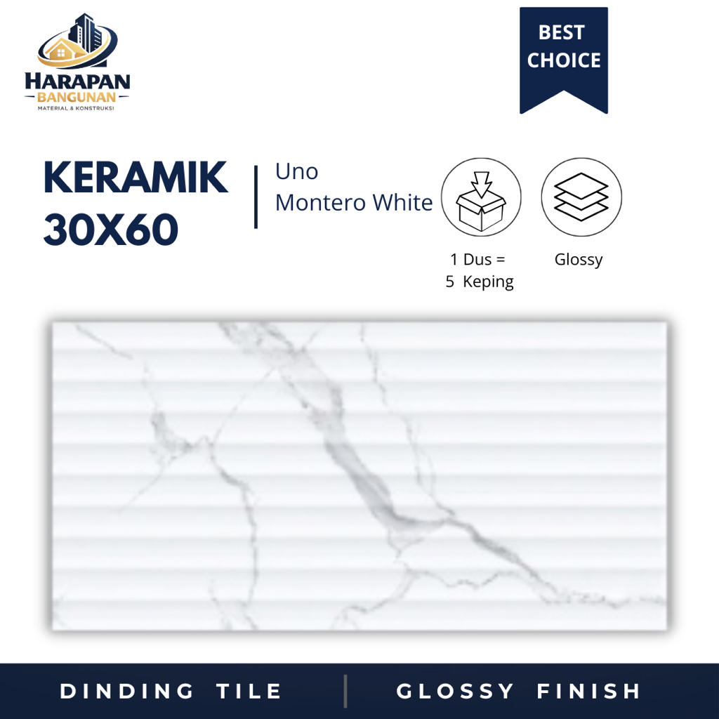Keramik Dinding 30x60 Uno Montero White Keramik Glossy Putih 30 x 60