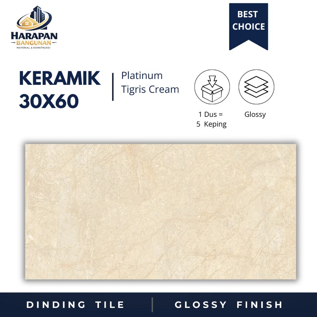 Keramik Dinding Glossy Krem 30x60 Platinum Tigris Cream 30 x 60